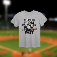 Thumbnail for Sport gray t-shirt with bold black stacked 6F pillars and integrated baseball elements – performance and motivational tee for the diamond