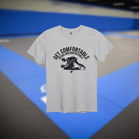 Thumbnail for Ice gray shirt featuring black BJJ illustration and motivational grappling quote – lightweight and ideal for rolling or recovery