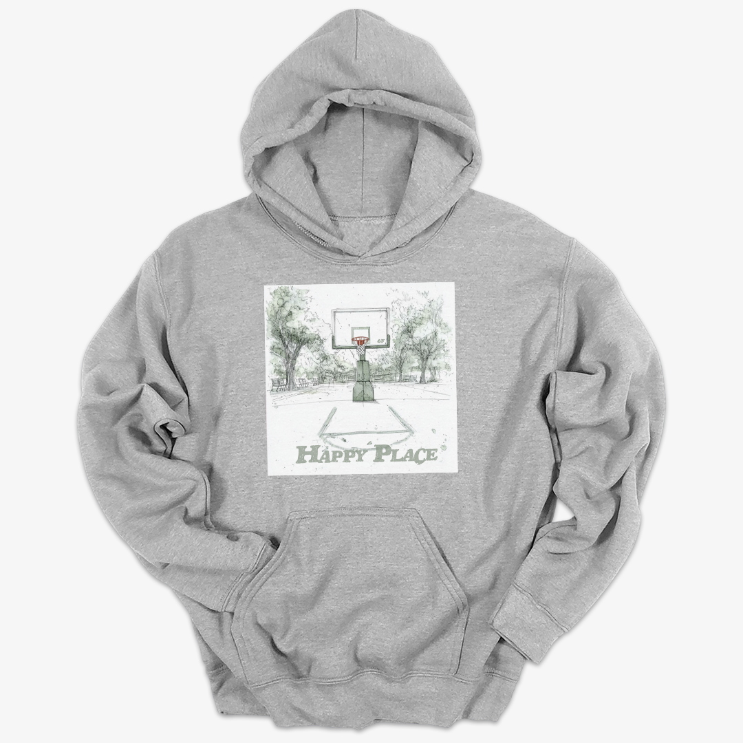 Happy Place Basketball Hoodie – Watercolor Court Graphic by 6F