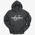 Dark gray hoodie with 'Perfect The Boring 6F' text on a white background